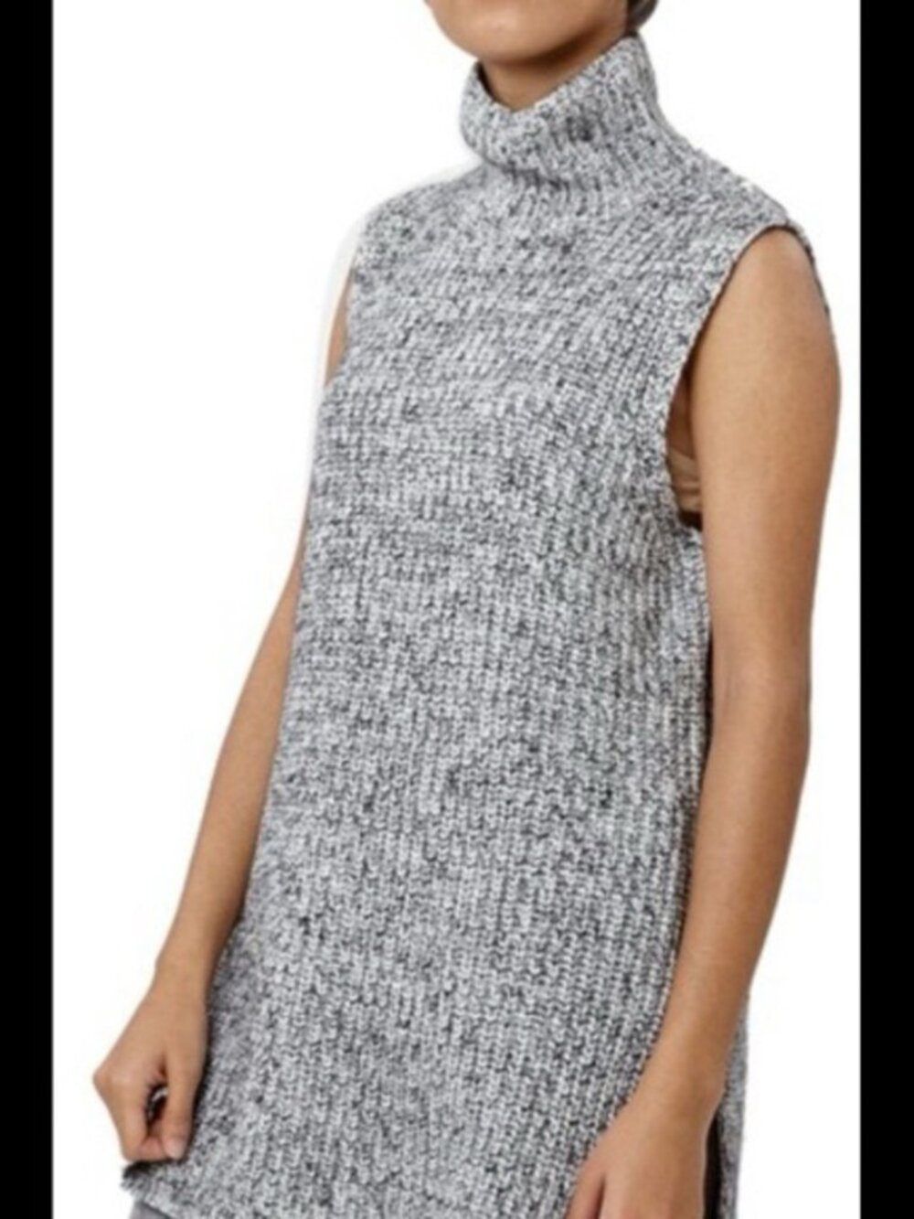 T by Alexander Wang Marled Chunky Knit Turtleneck Sweater Vest Top Size XS